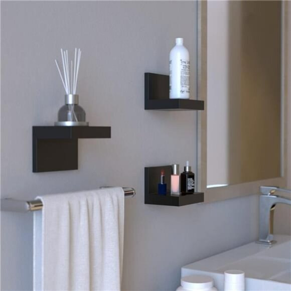 Black Small Floating Wall Shelves Set Plastic Mini Room Decor Display Ledges - Picture 2 of 7